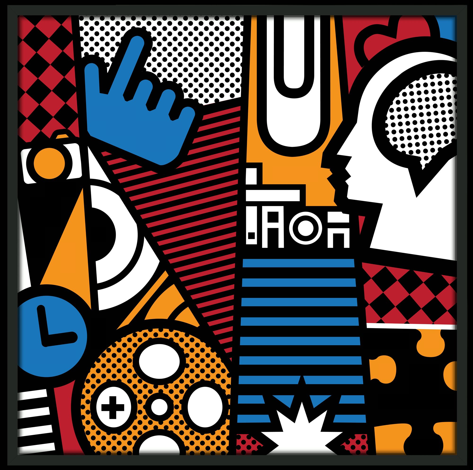 Upside Down Town 37" Square Black Giclee Wall Art
