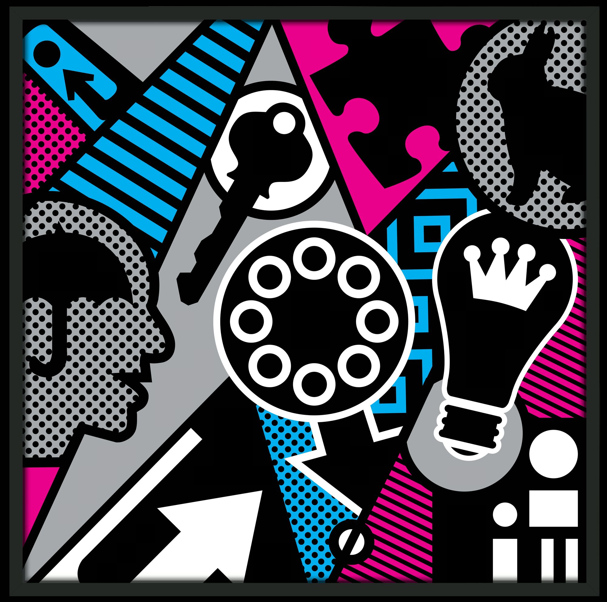 Pop Psychology 37" Square Black Giclee Wall Art