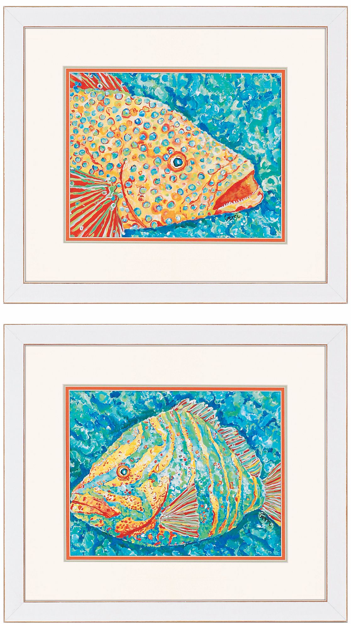 Set of 2 Grouper Fish 22" Wide Framed Wall Art