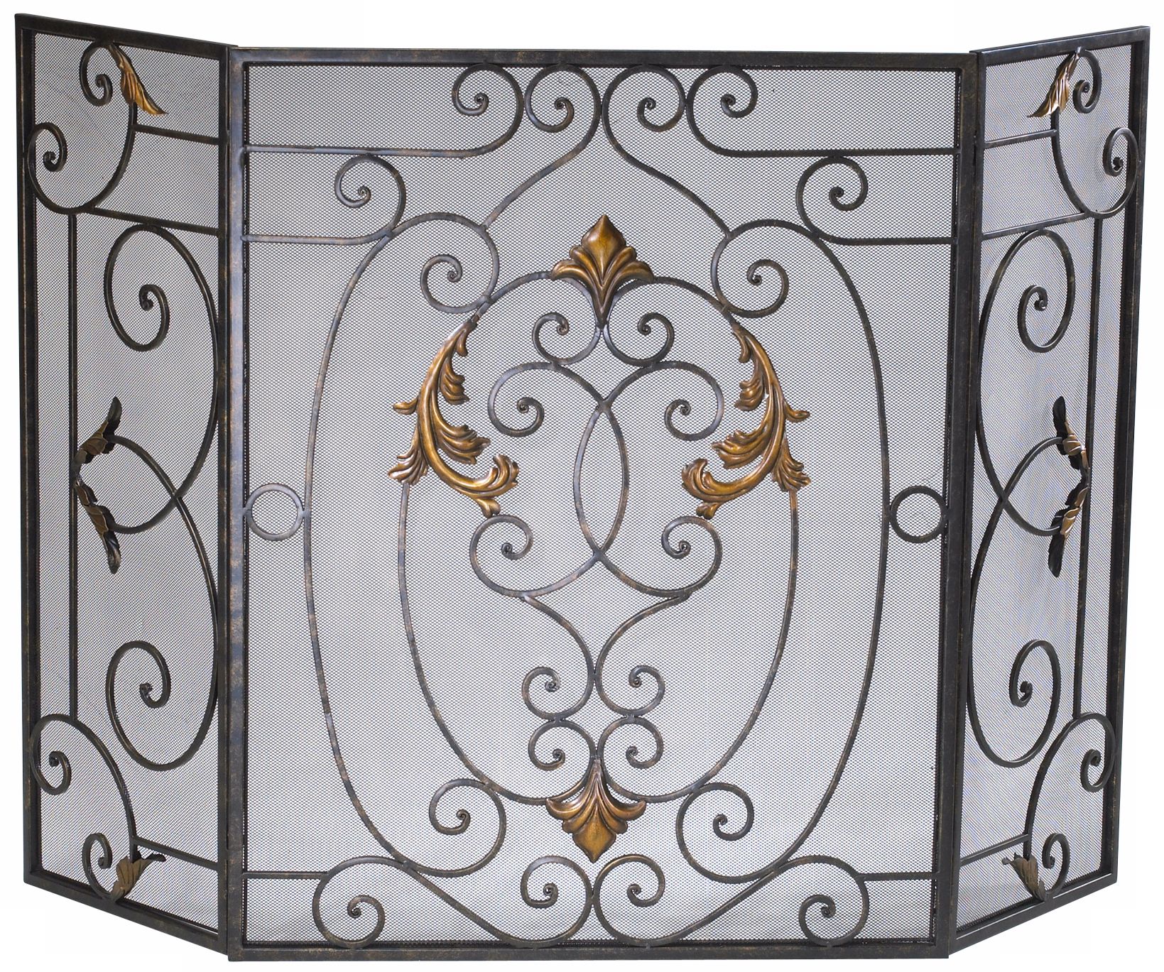 French Gold and Rust Folding Fireplace Screen