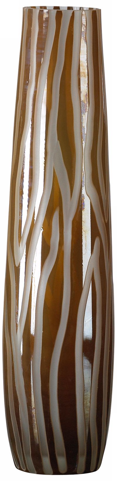 Medium Caf Brown and Smoke Etched Glass Vase