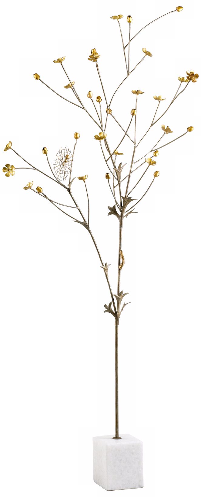 Bronze and Marble Flowering Tree with Insects Sculpture R0774