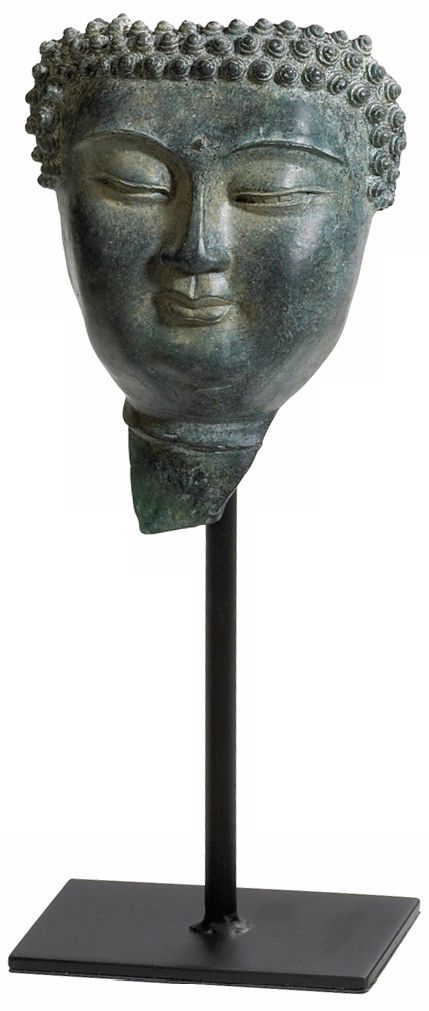 Rusted Verde Bronze Buddha Head on Stand
