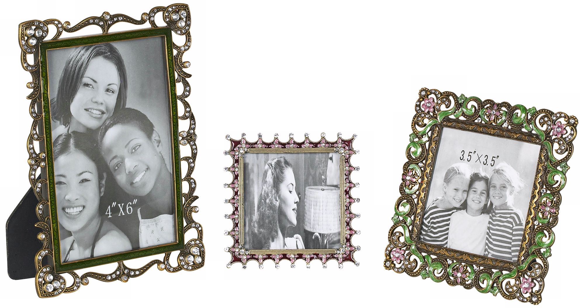 Set of 3 Green Jeweled Picture Frames