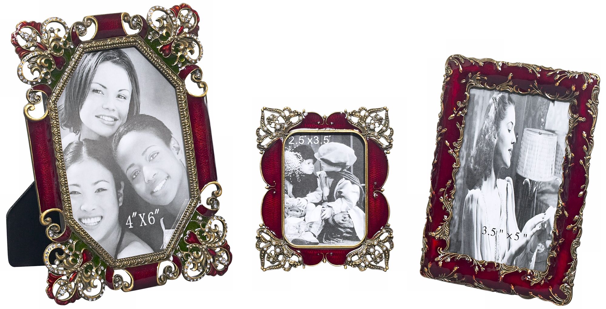 Set of 3 Dark Red Jeweled Frames