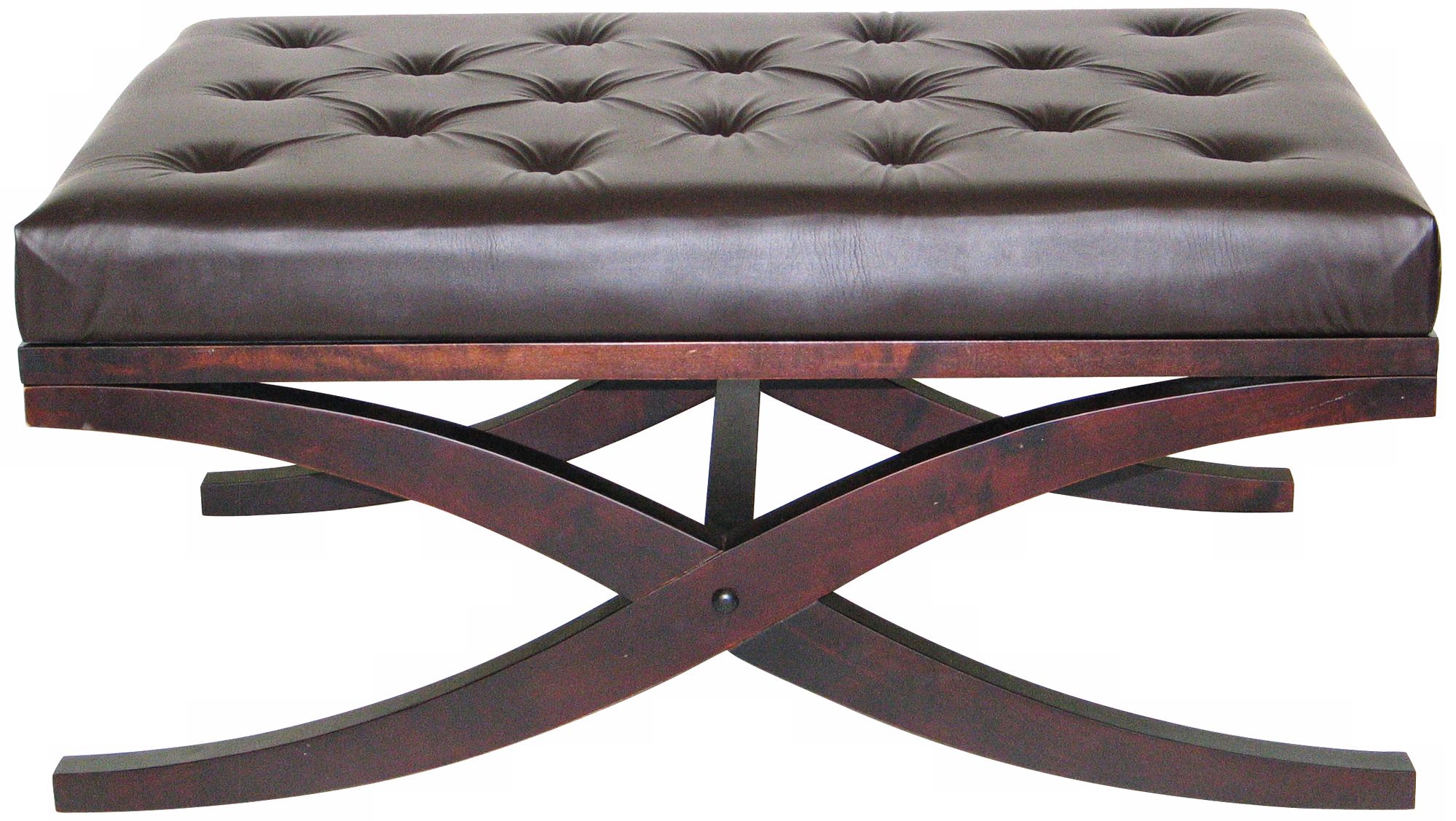 Solid Basswood and Brown Faux Leather Ottoman