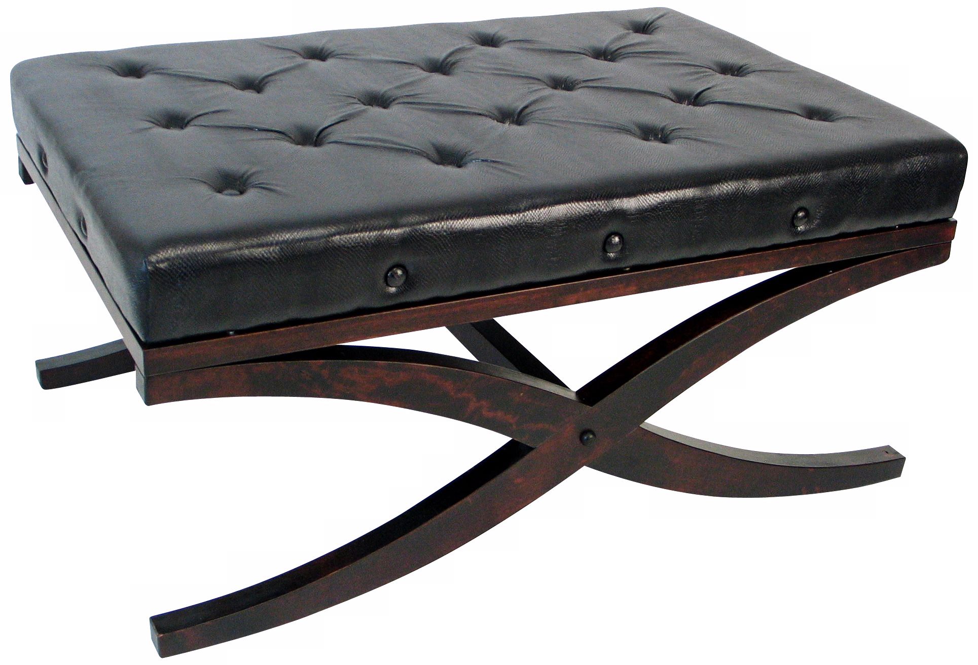 Solid Basswood and Black Faux Leather Ottoman