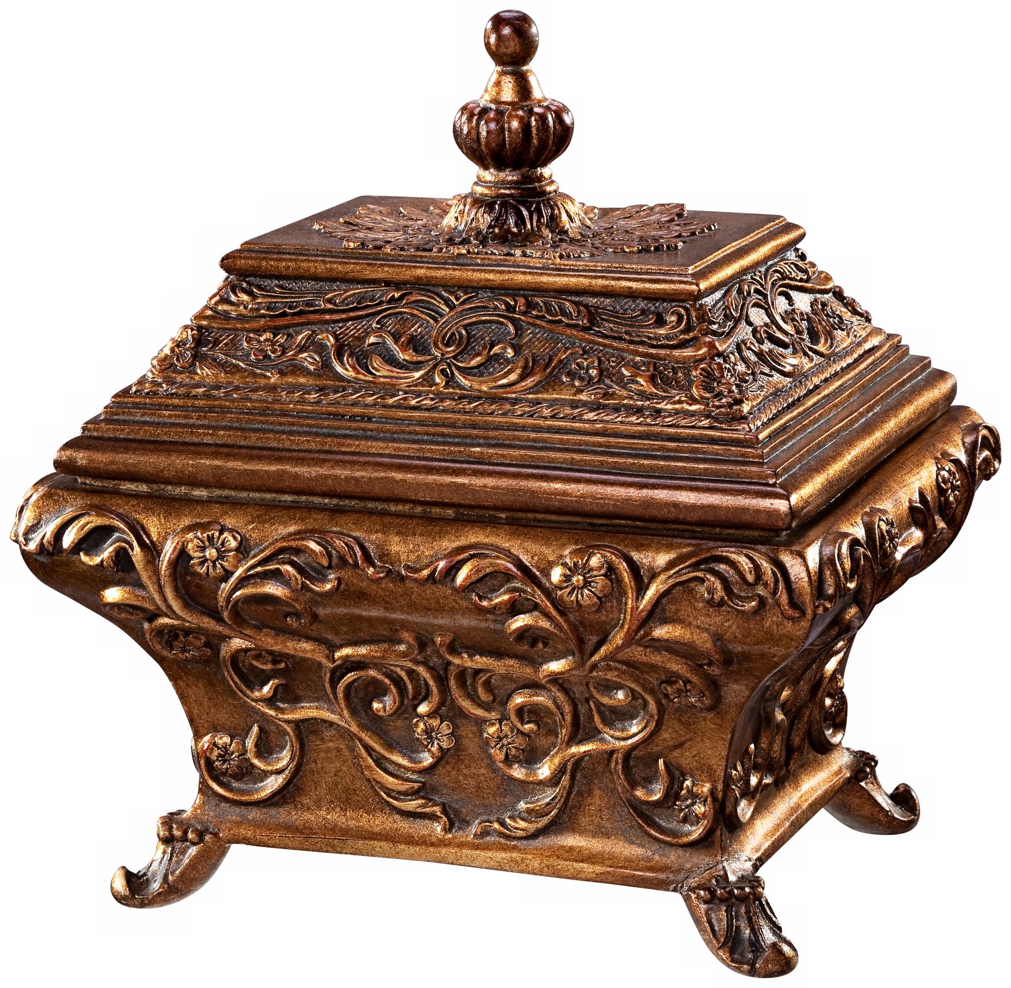 Antique Gold Finish Footed Decorative Box