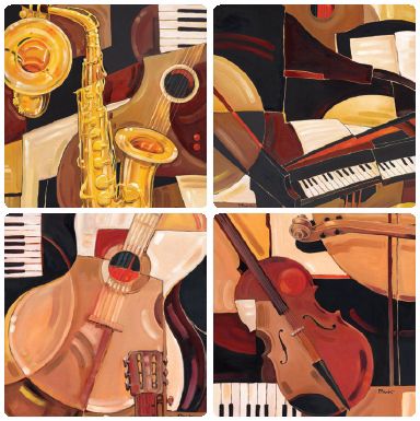 Hindostone Set of Four Abstract Musical Instruments Coasters