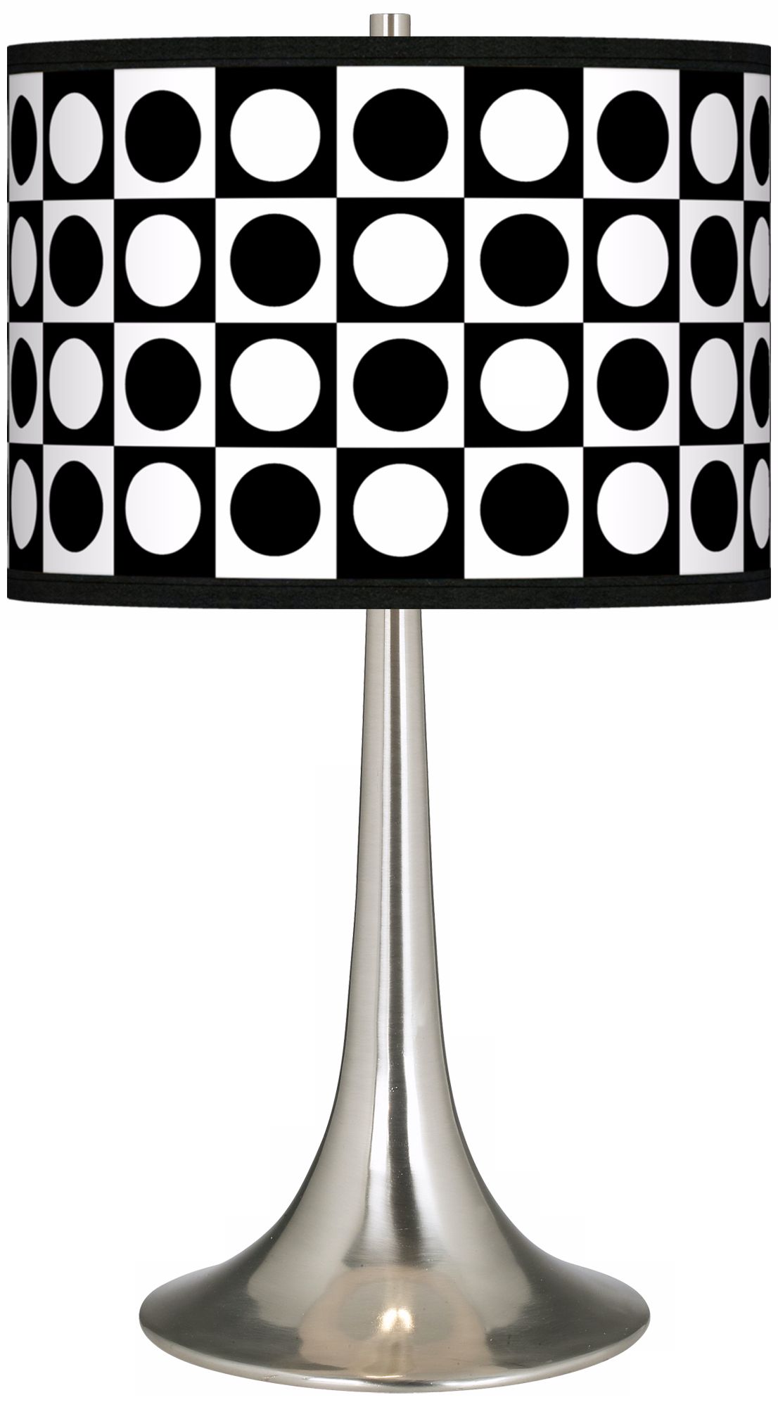 Black and White Dotted Square Giclee Trumpet Table Lamp