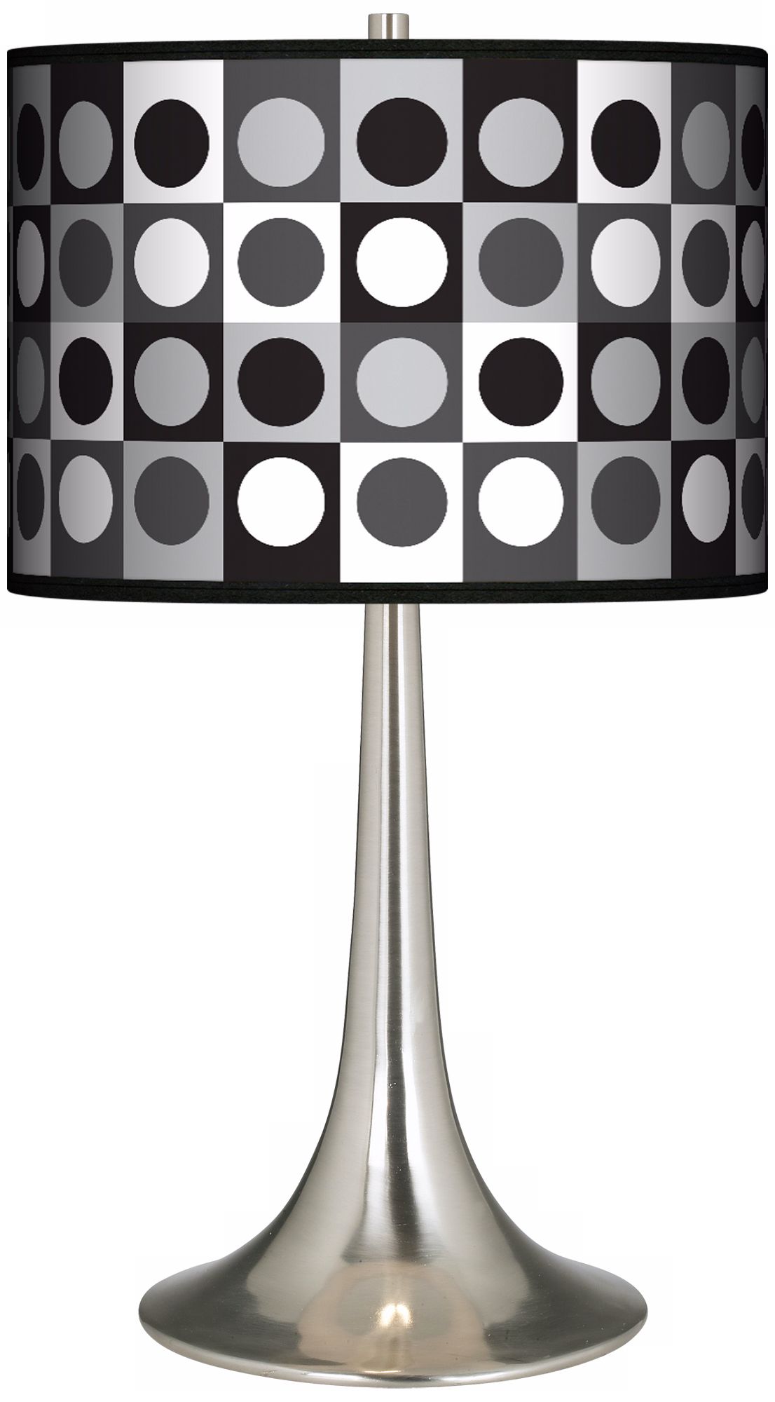 Black And Grey Dotted Squares Giclee Trumpet Table Lamp