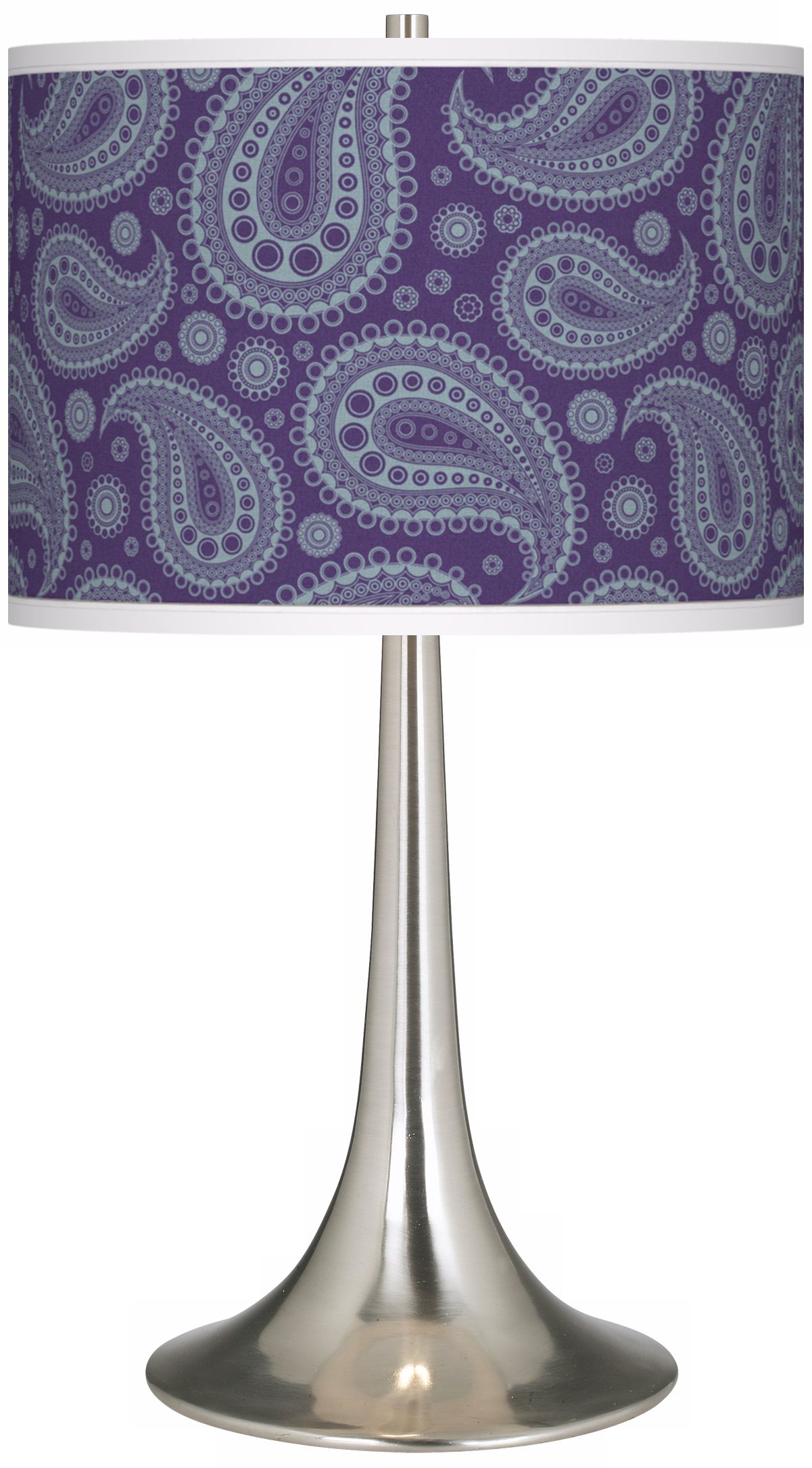 Purple Paisley Linen Giclee Trumpet Table Lamp