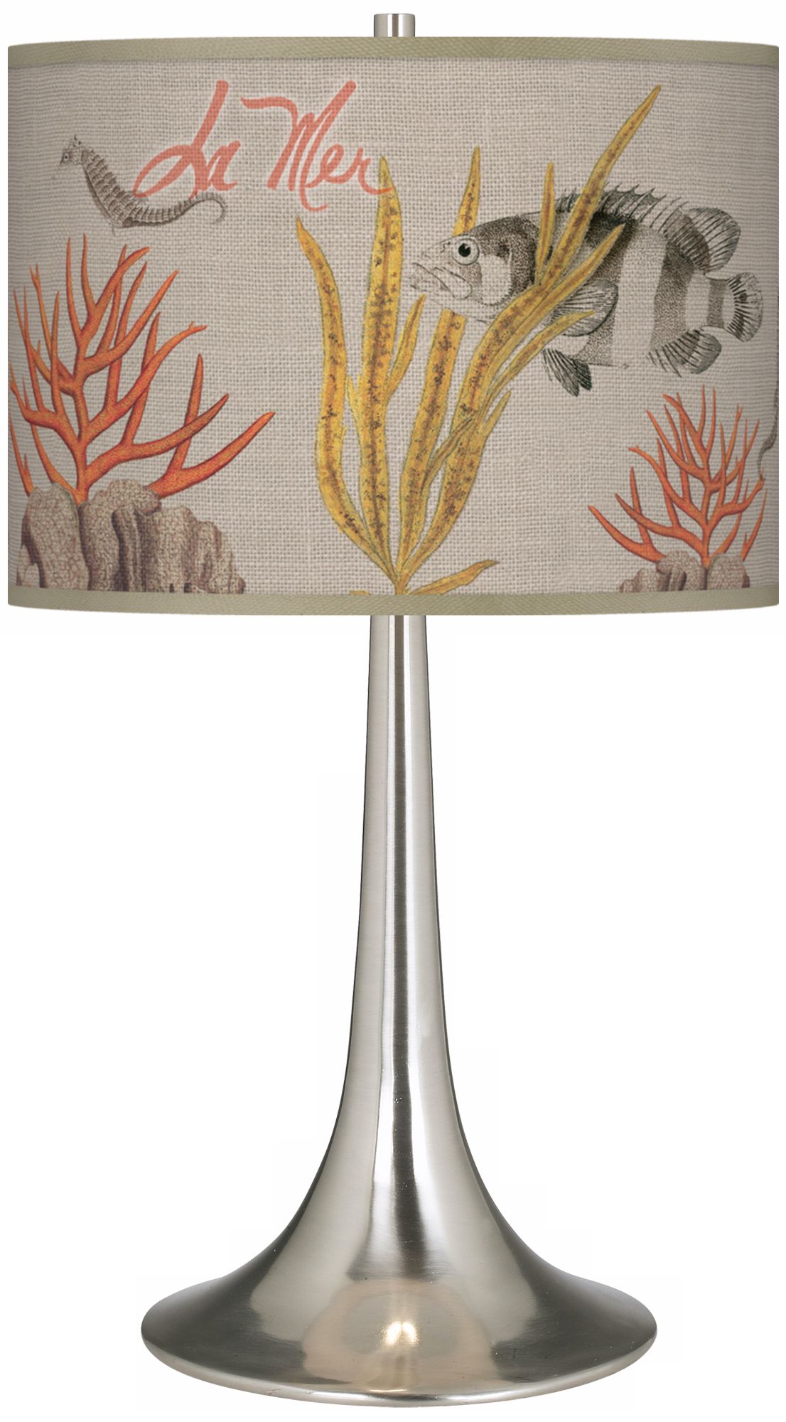 La Mer Coral Giclee Trumpet Table Lamp