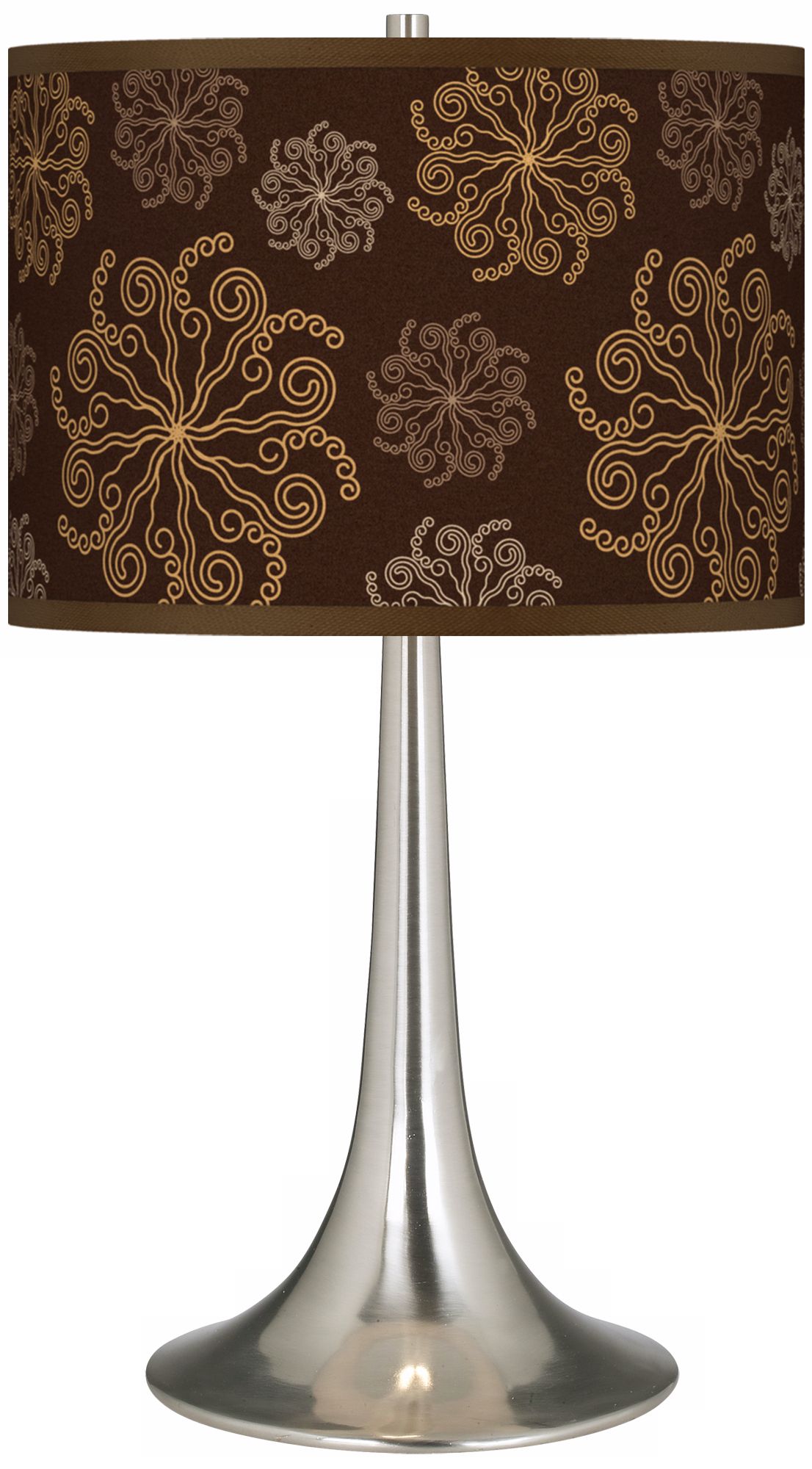 Chocolate Blossom Linen Giclee Trumpet Table Lamp