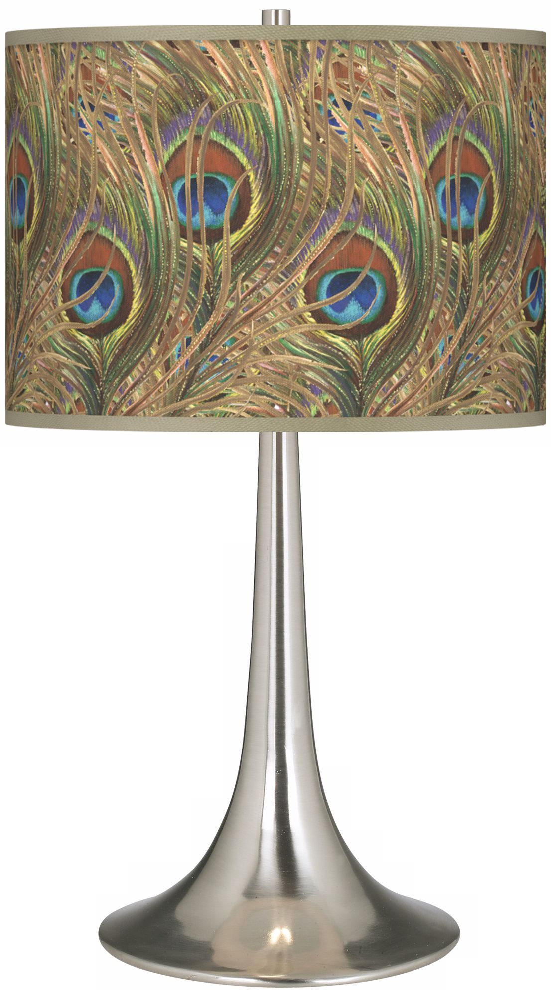 Iridescent Feather Giclee Trumpet Table Lamp