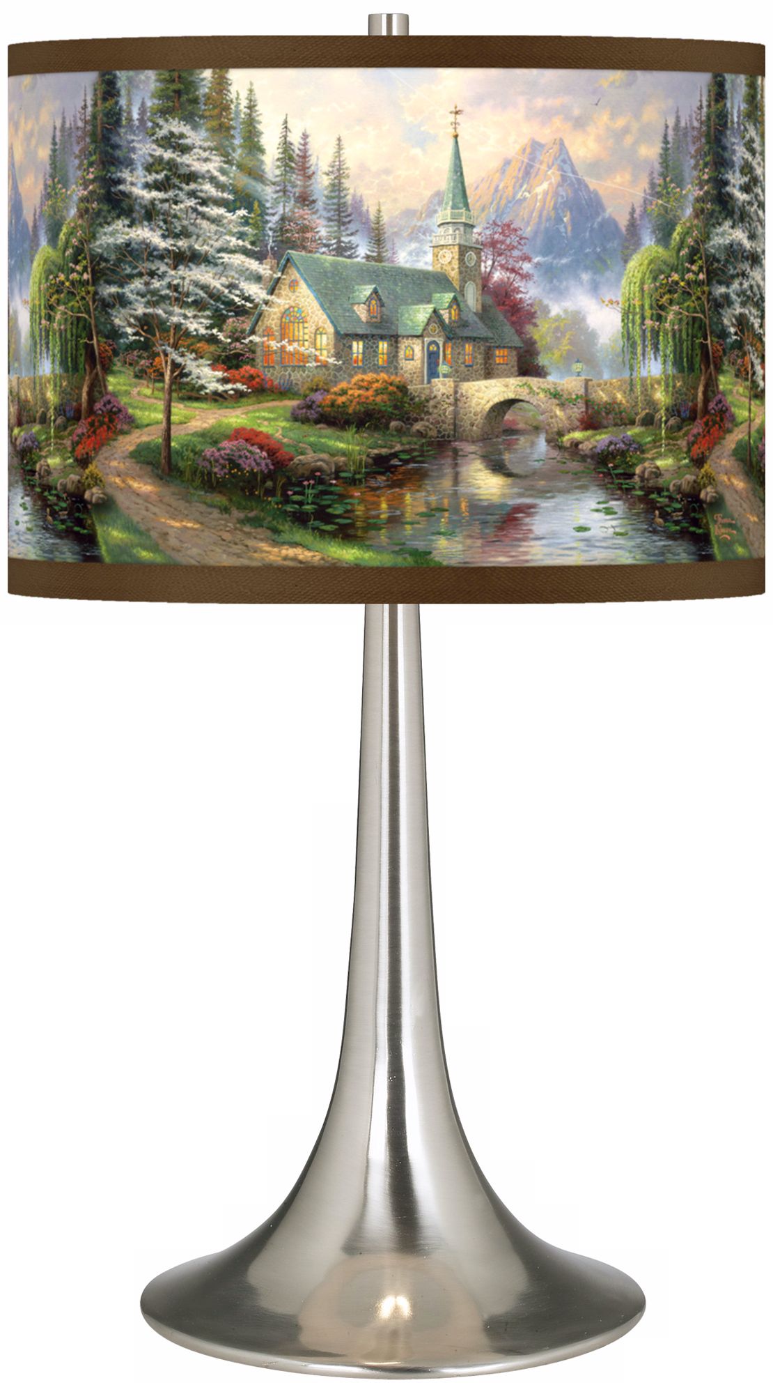 Thomas Kinkade Dogwood Chapel Trumpet Table Lamp