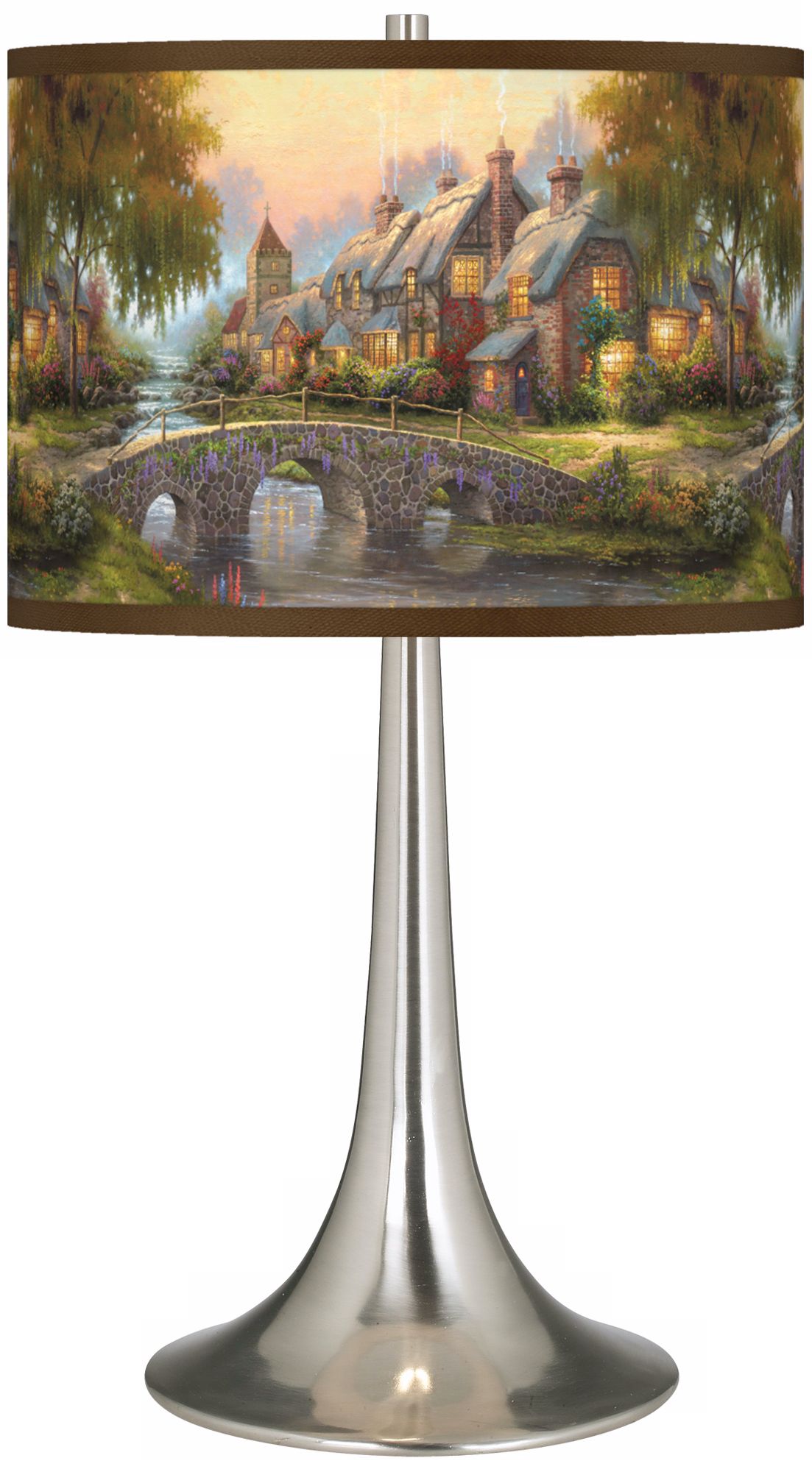 Thomas Kinkade Cobblestone Bridge Trumpet Table Lamp