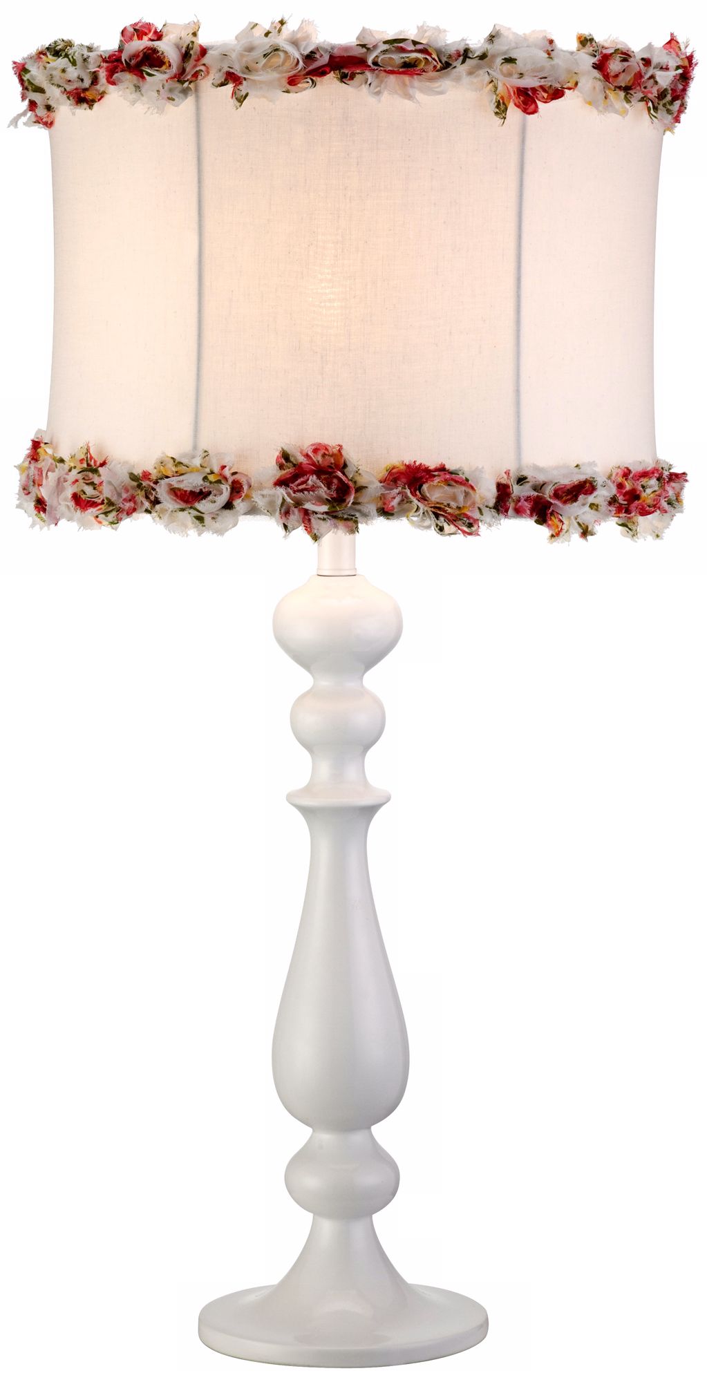 Rose Trimmed Shade White Candlestick Table Lamp