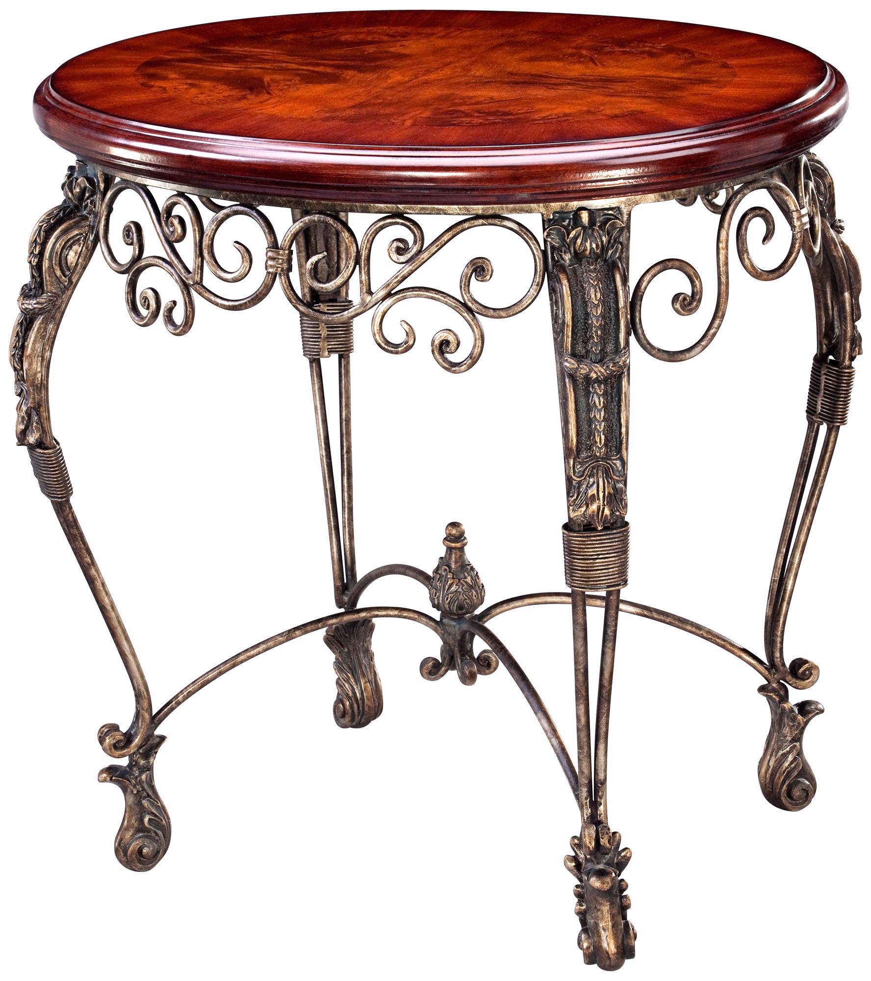Oval Mahogany Finished Iron Base End Table