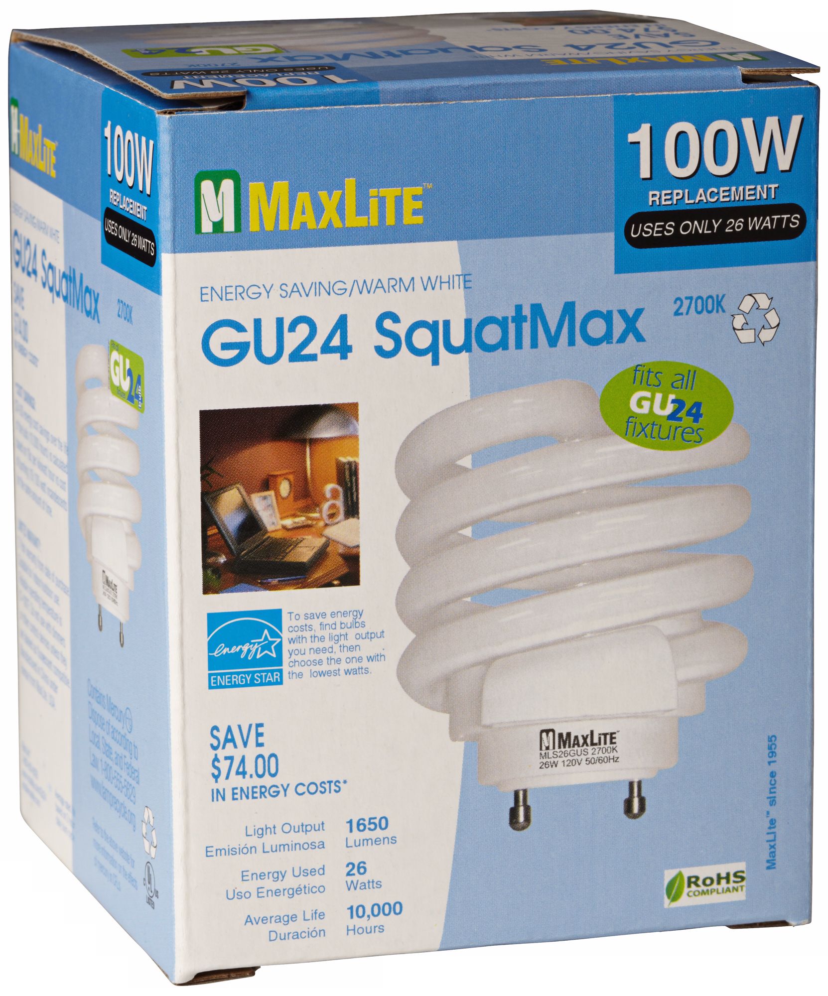Squat 26 Watt GU24 Base CFL Light Bulb