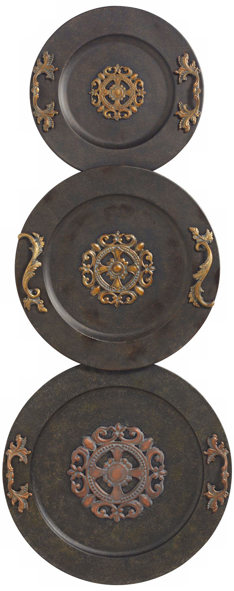 Bronze Finish Metal Plates With Gold Detail Wall Art