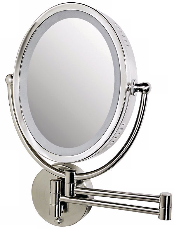 Satin Nickel Dimmable Lighted Swing Arm Oval Wall Mirror