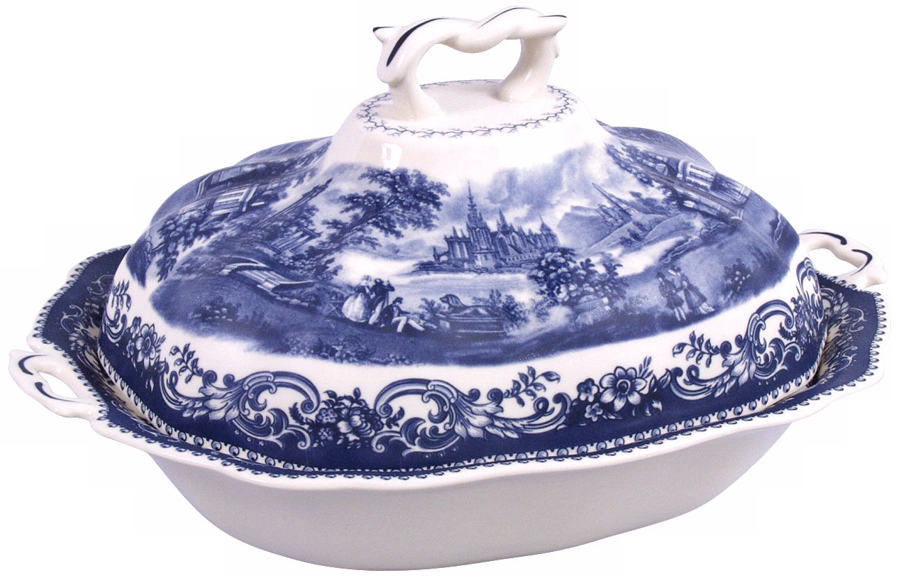 Blue and White Porcelain Tureen with Cover