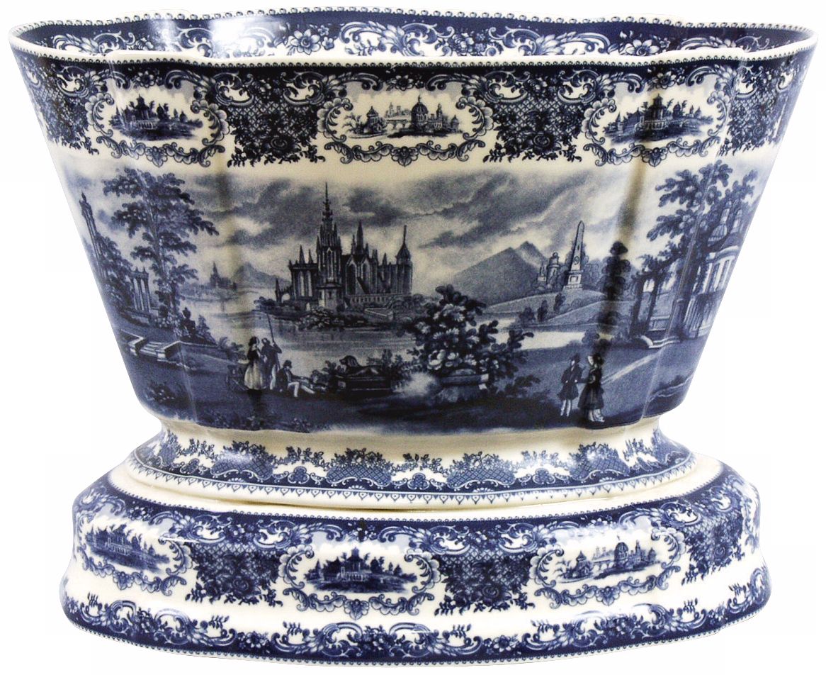 Blue and White Porcelain 16" Wide Water Basin