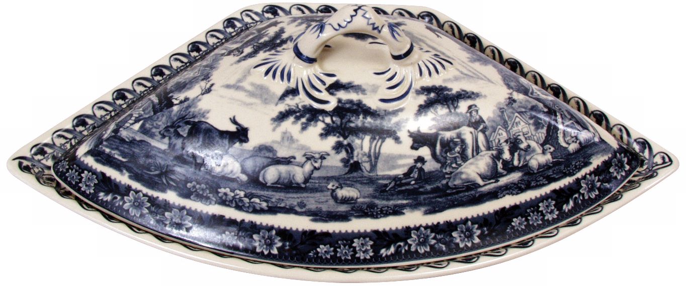 13 1/2" Wide Blue and White Porcelain Tureen