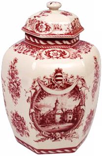 Red and White Porcelain 10 1/2" High Jar