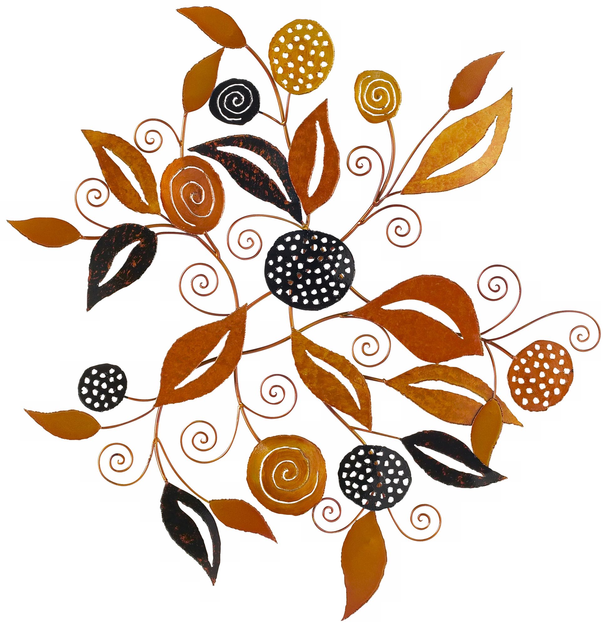 Leaves Lotus Seed Copper and Black Metal 33" High Wall Decor