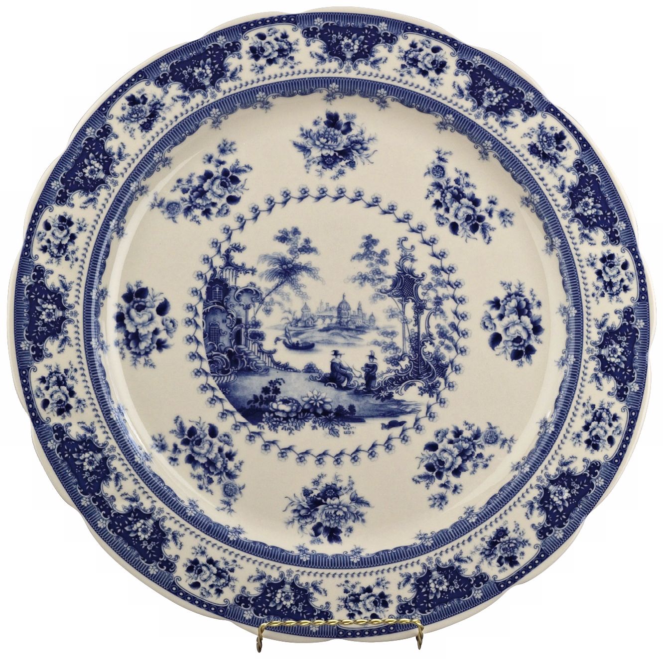 Blue and White Porcelain 18" Round Plate