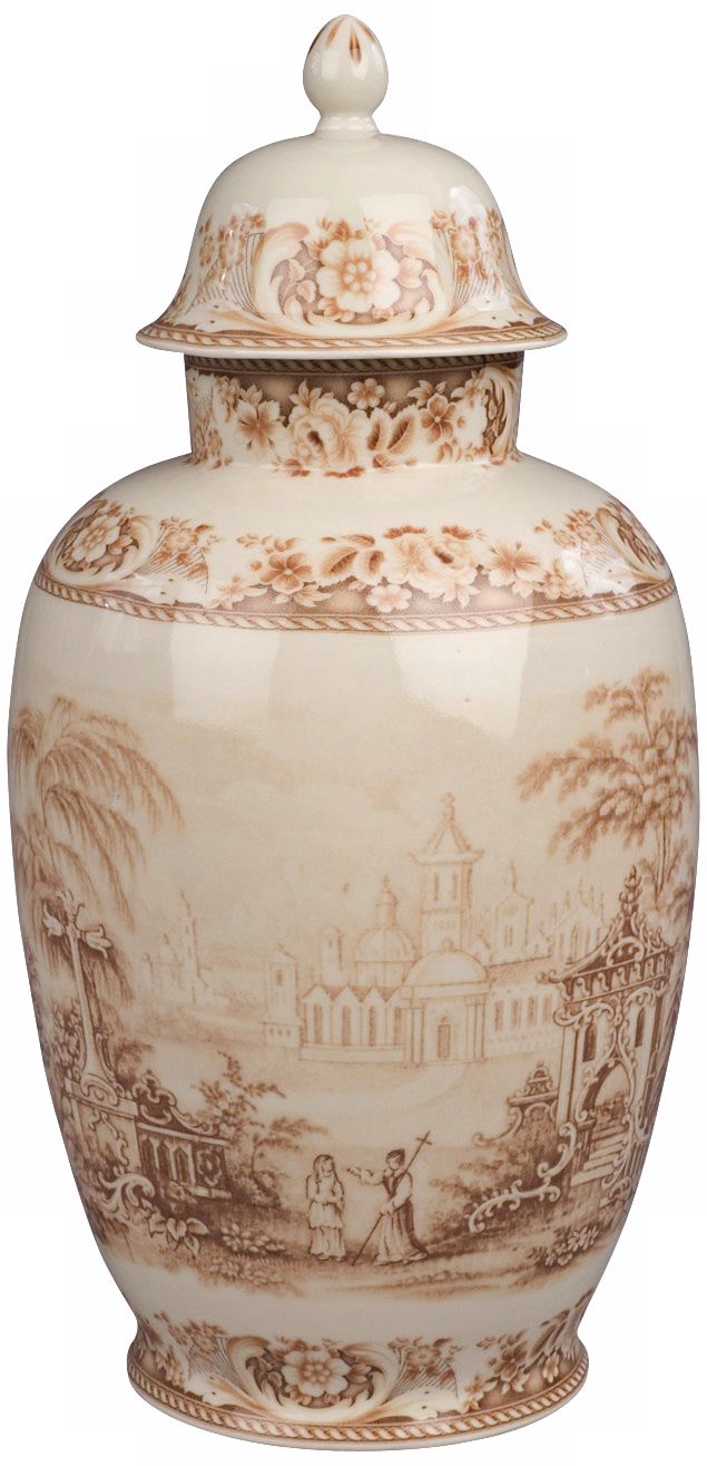 Brown and White Porcelain 16" High Jar