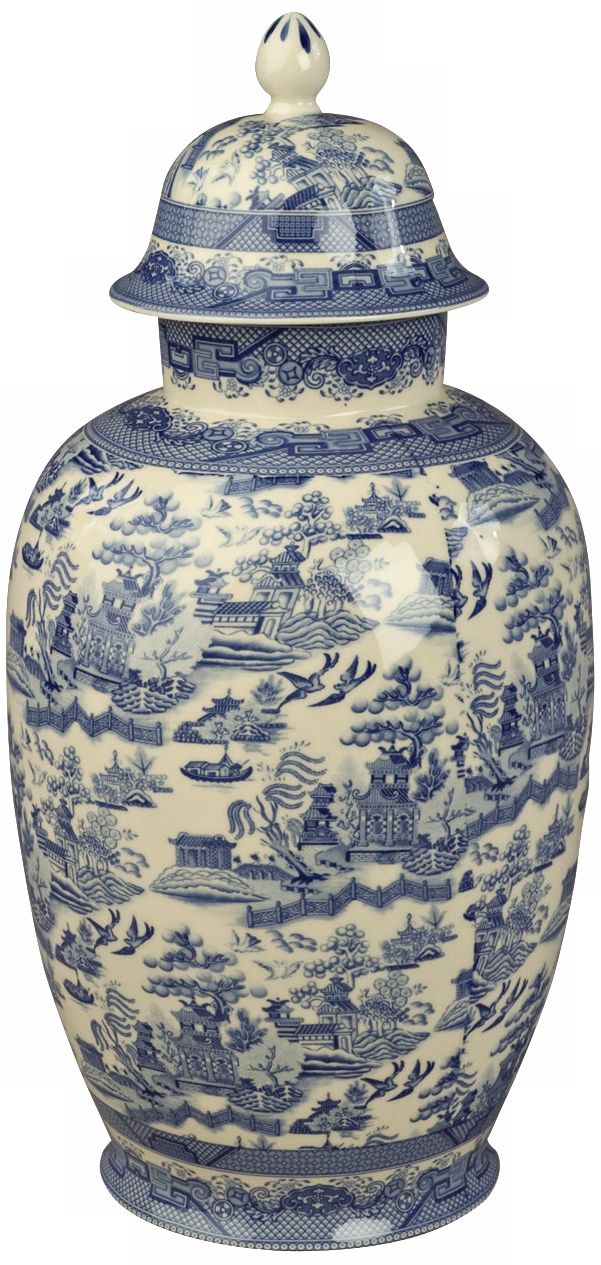 Blue and White Porcelain 16" High Jar