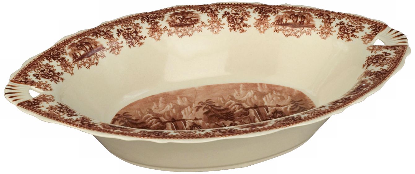 Brown and White Porcelain 16" Wide Bowl