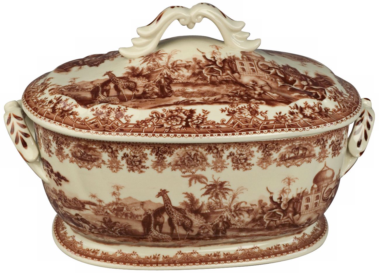 Brown and White Porcelain 14" Wide Tureen