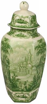 Green and White Porcelain 13" High Jar