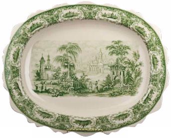 Green and White Porcelain 20 1/2" Wide Platter