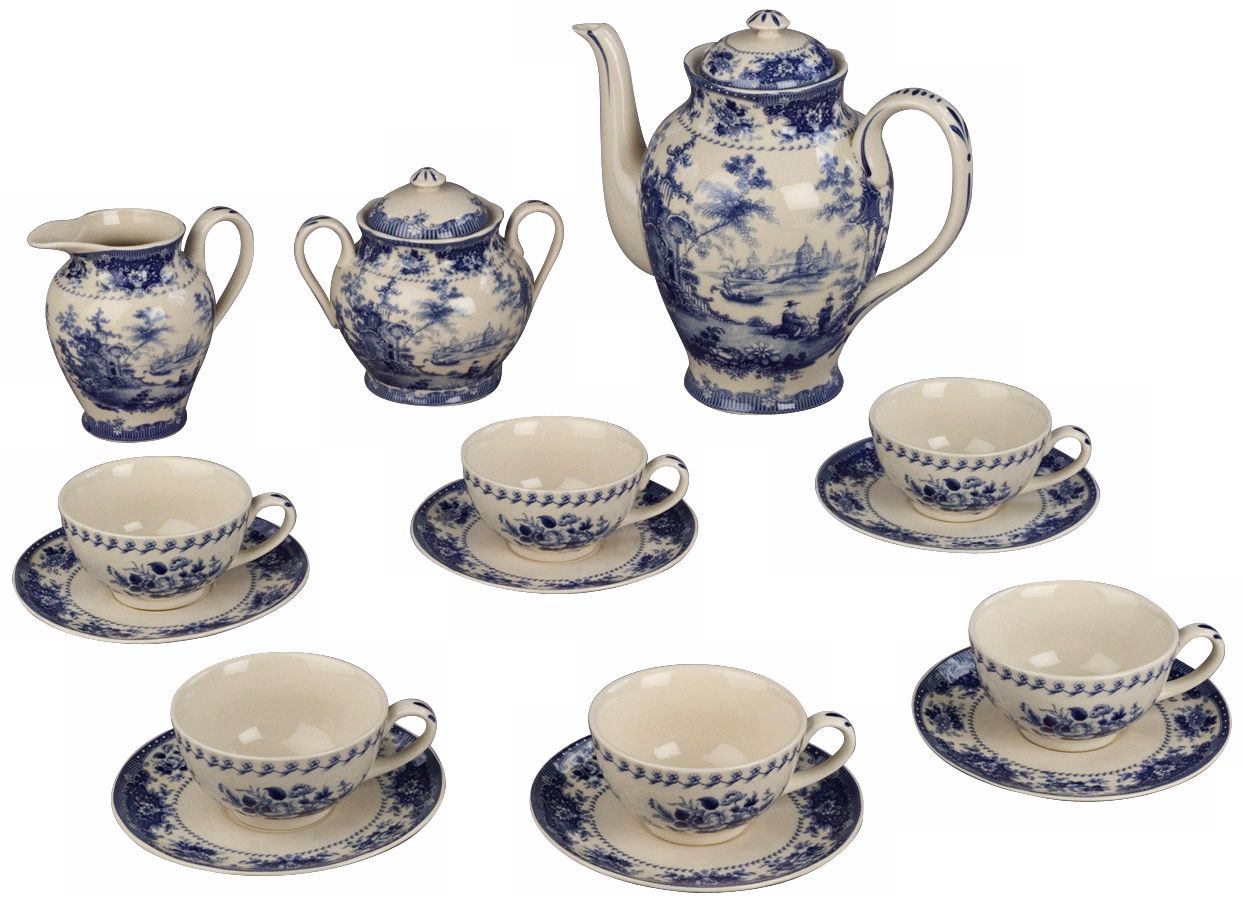 Set of 15 Blue and White Porcelain Tea Set