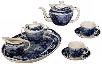 Set of 8 Blue and White Porcelain 9" Wide Tea Set