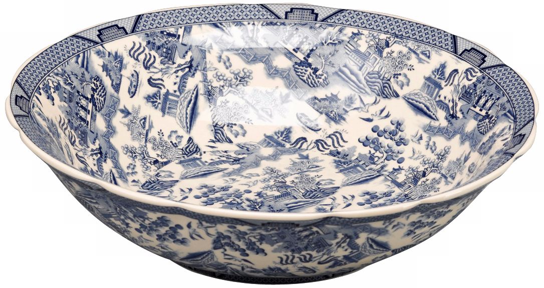 Monuments Blue and White Porcelain 12" Round Bowl