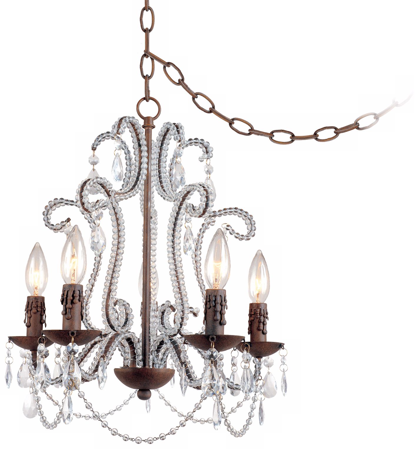 Beloved Bronze and Crystal 16" Wide Plug-in Swag Chandelier