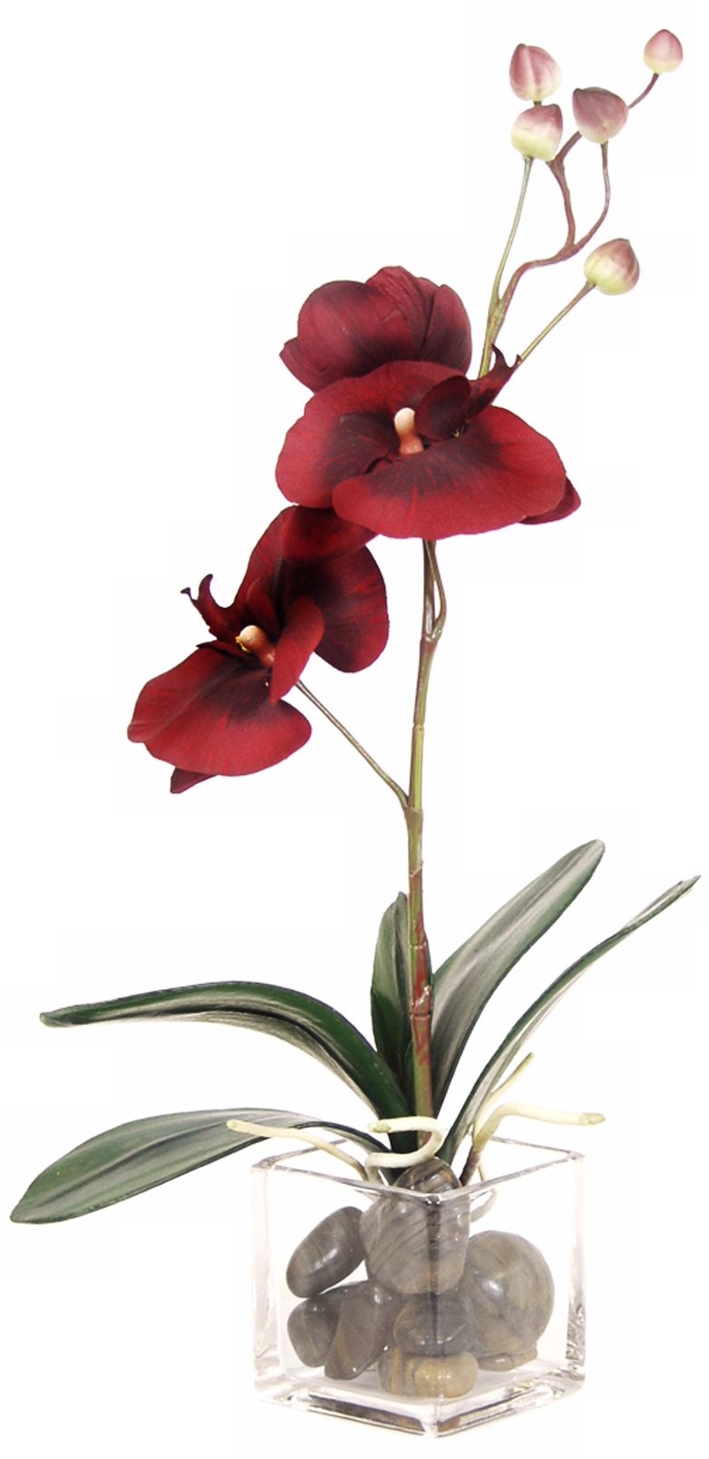 Burgundy Orchid  Floral Arrangement 15" High Faux Flowers