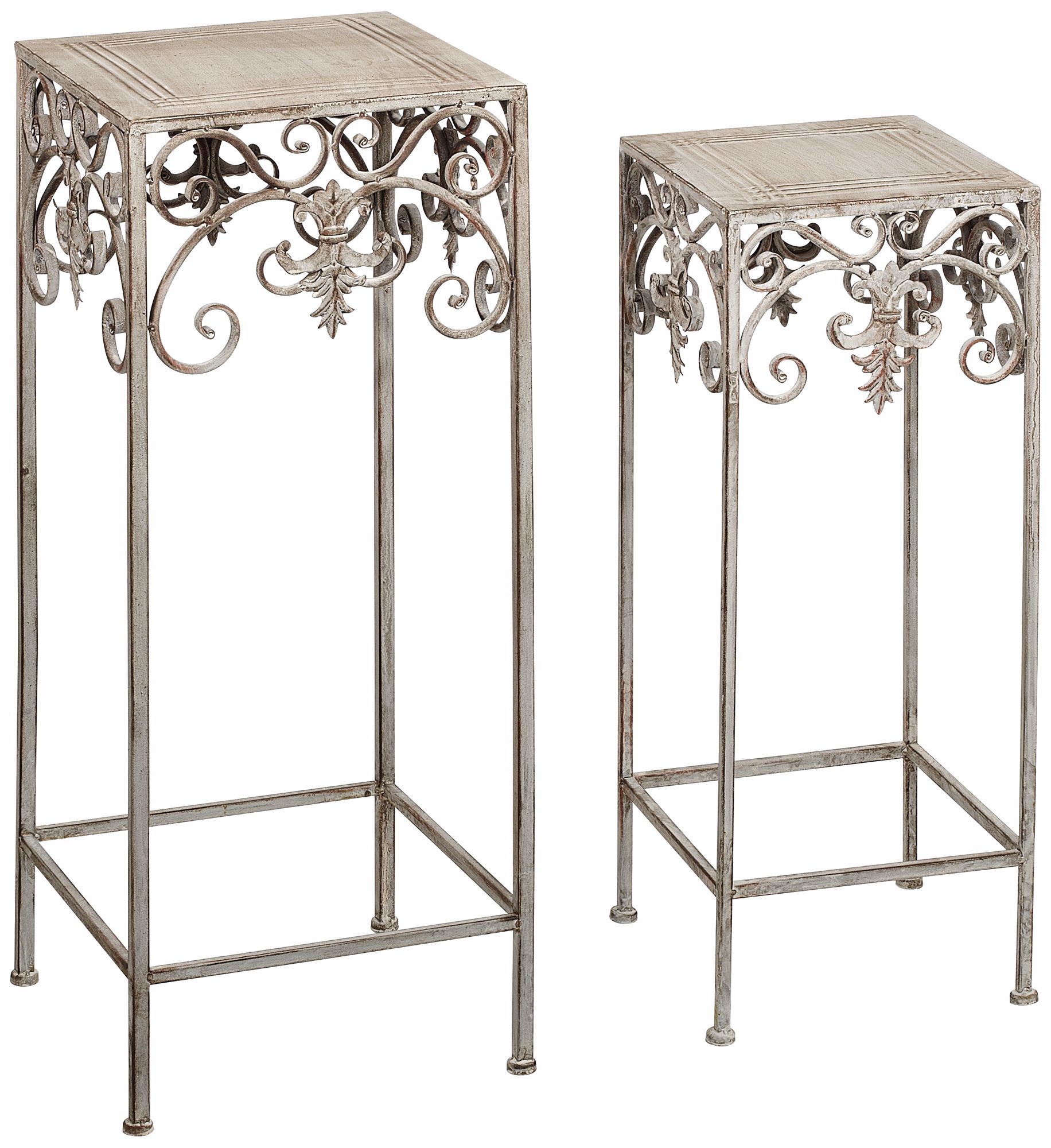 Set of 2 Antique Ivory Metal Plant Stands