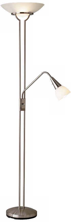 Satin Steel Finish with White Frost Glass Torchiere