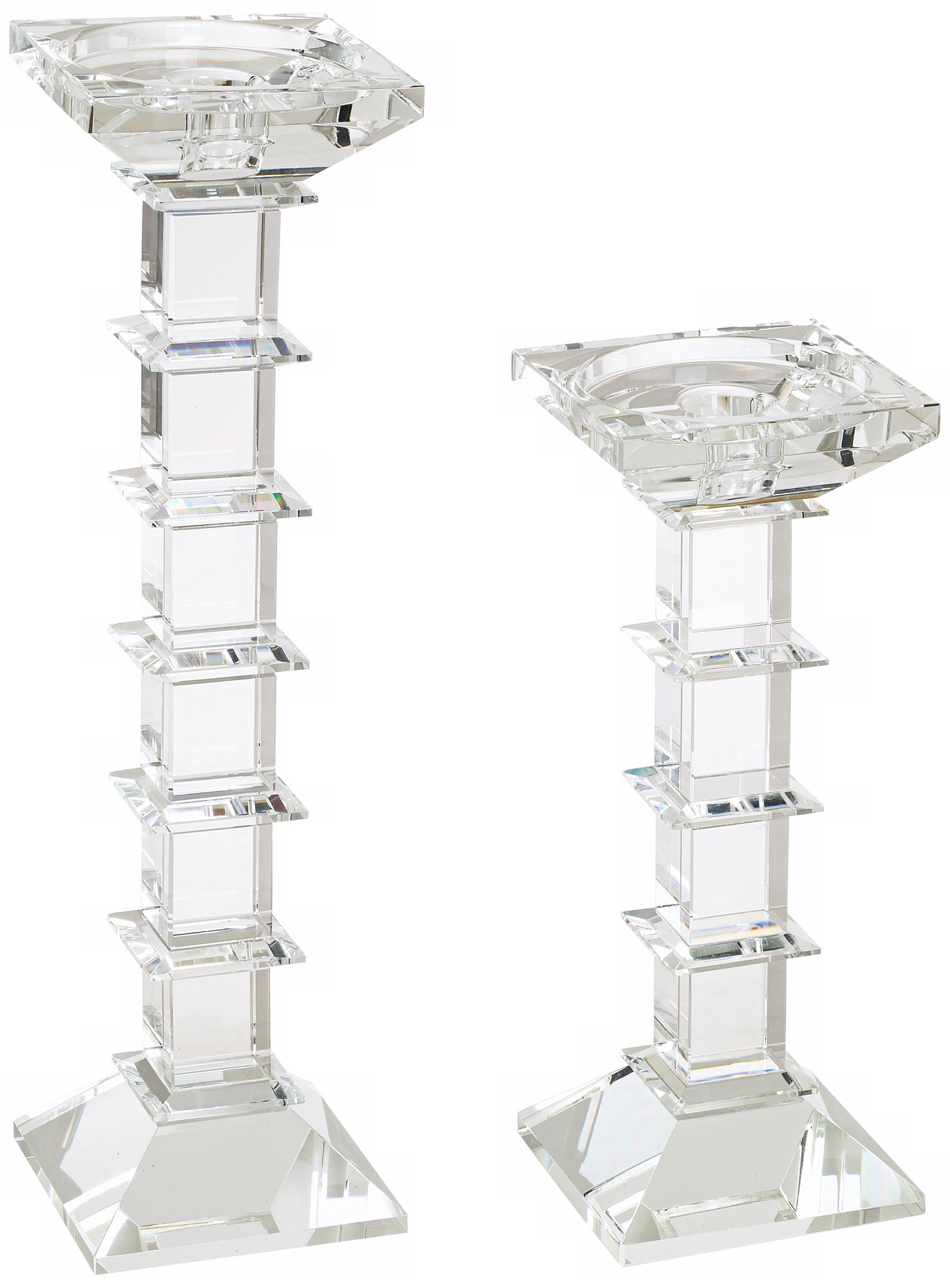 Clear Crystal Cubic Set of 2 Pillar Candle Holders