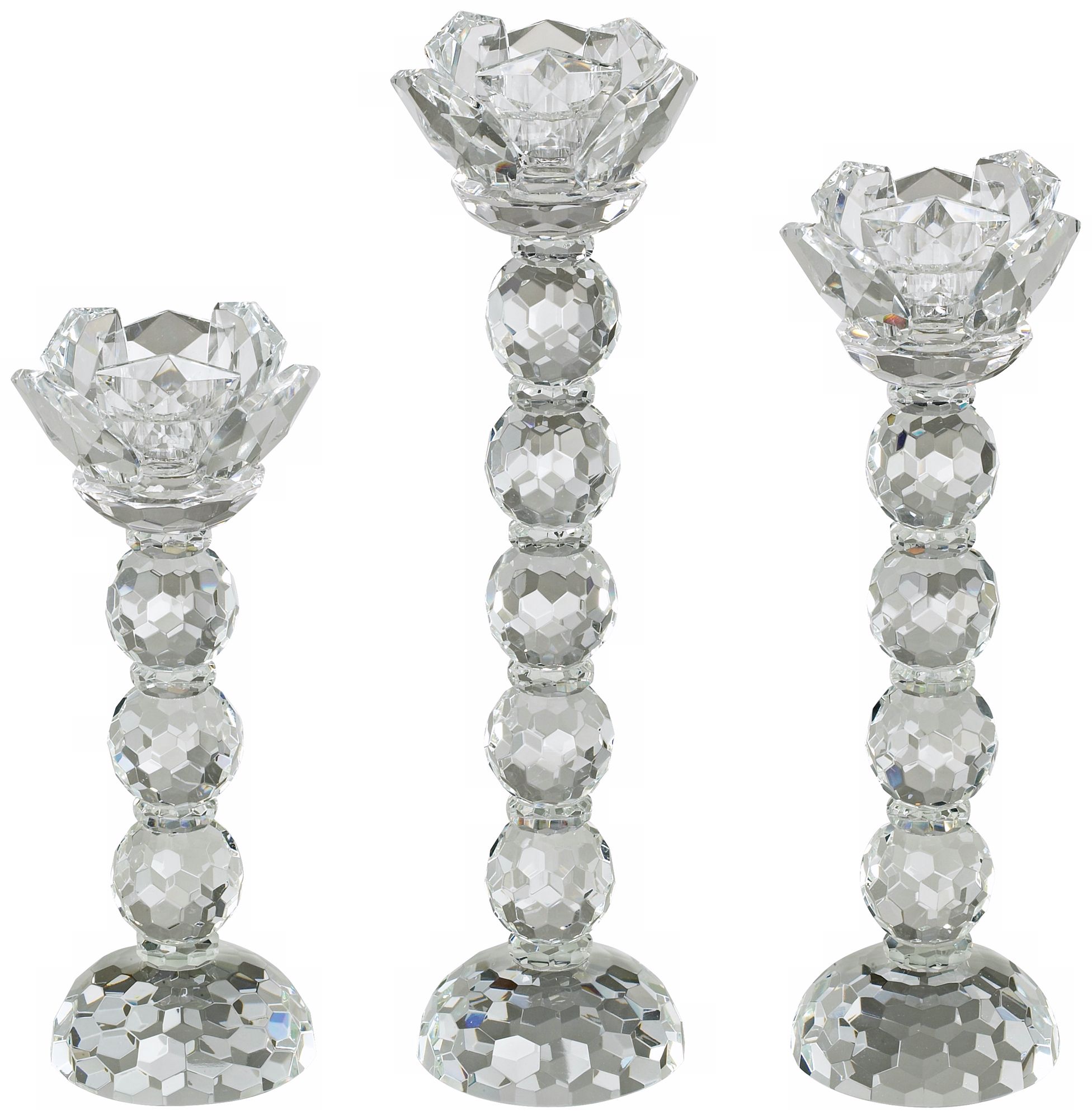 Set of 3 Clear Crystal Taper Candle Holders