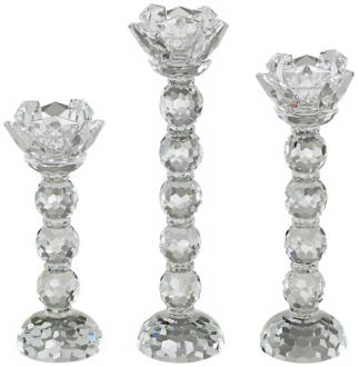 Set of 3 Clear Crystal Taper Candle Holders R6046
