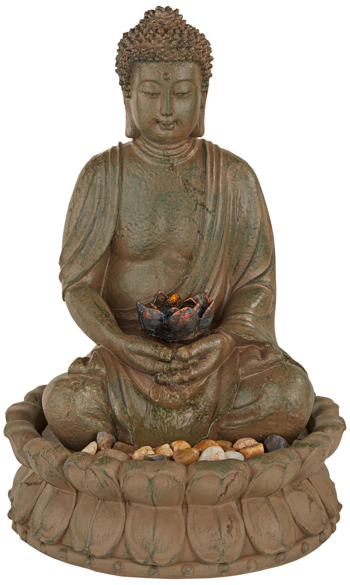 Meditating Buddha Antique Bronze LED Lighted Fountain