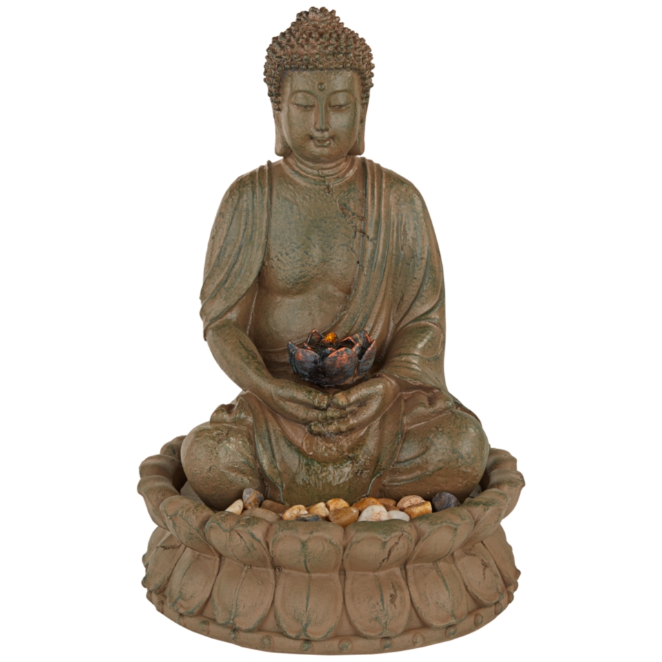 Meditating Buddha Indoor Outdoor Water Fountain Light